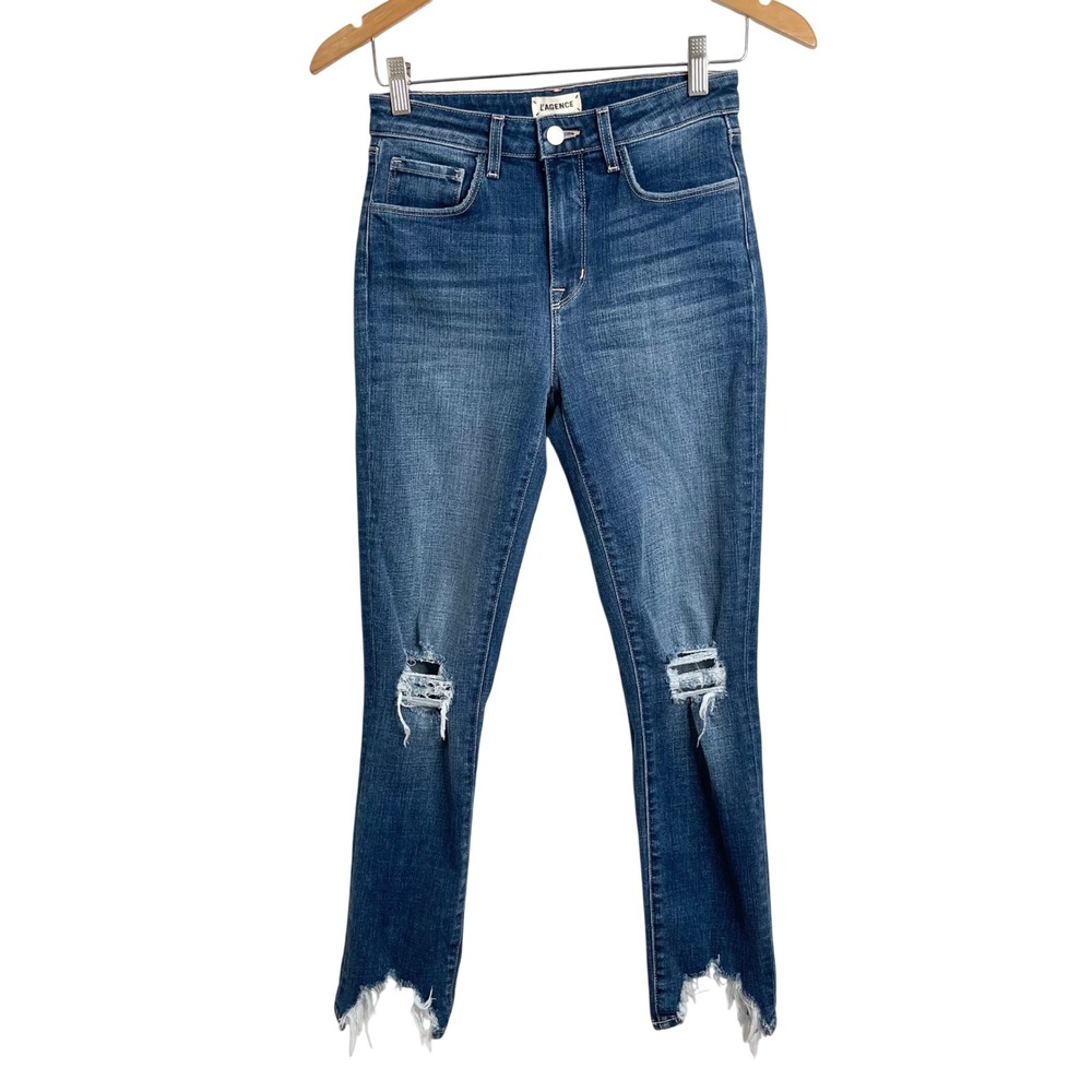 L'AGENCE High Rise Skinny Jeans Distressed Frayed Hem Size‎ 25